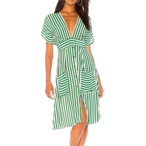Faithfull the Brand Milan Green and White Striped Midi Dress Size 4 - Picture 1 of 11